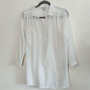 J Crew White Gauze 3/4 Sleeve Oversized 100%‎ Cotton Popover Tunic Size Small